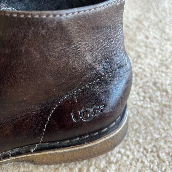 UGG Dark Brown Leather Men Chukka Ankle Boots 3275 - Picture 4 of 16